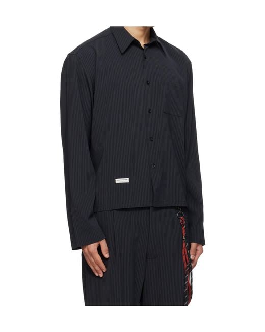 Song For The Mute Blue Pinstripe Chest-Pocket Shirt for men