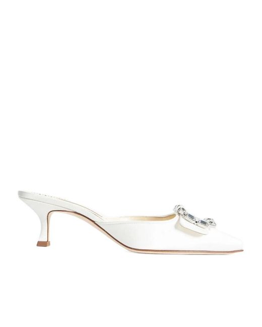 Manolo Blahnik White Embellished Pointed-Toe Mules
