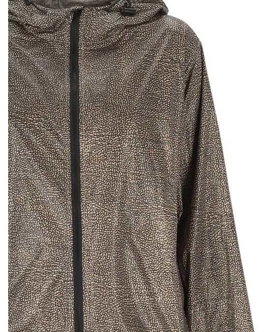 Borbonese Brown Printed Zip Hooded Jacket