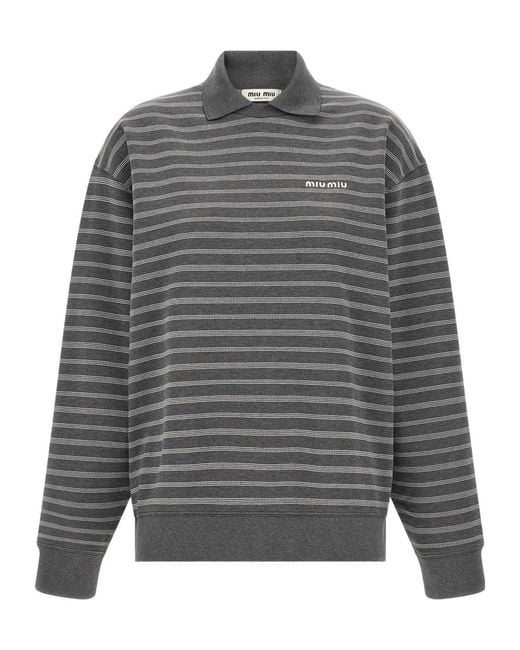 Miu Miu Gray Striped Collared Sweatshirt