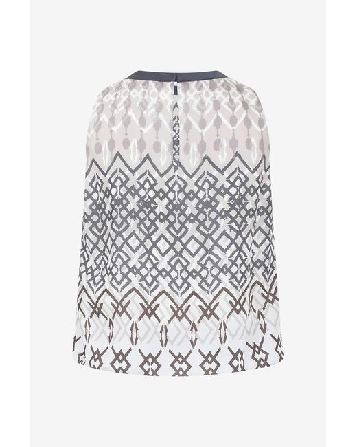 Brunello Cucinelli White Geometric-Print Silk Blouse