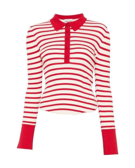 Semicouture Red Striped Buttoned Polo Shirt