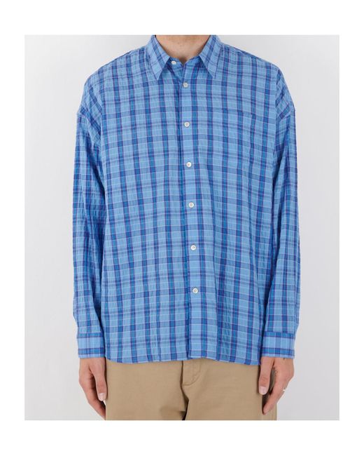 sunflower Blue Long-Sleeved Plaid Shirt for men