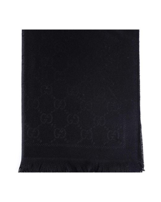 Gucci Gray Gg Jacquard Pattern Knitted Scarf