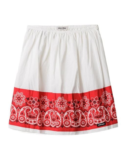 Miu Miu Red Two-Toned Poplin Skirt