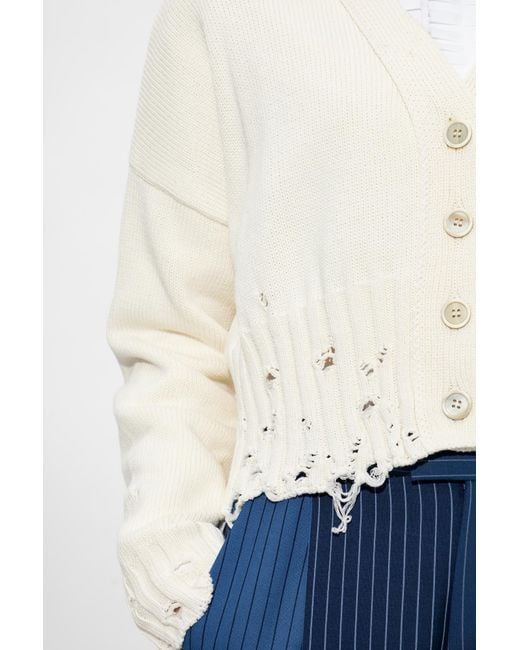 Marni White Distressed Cropped Knitted Cardigan
