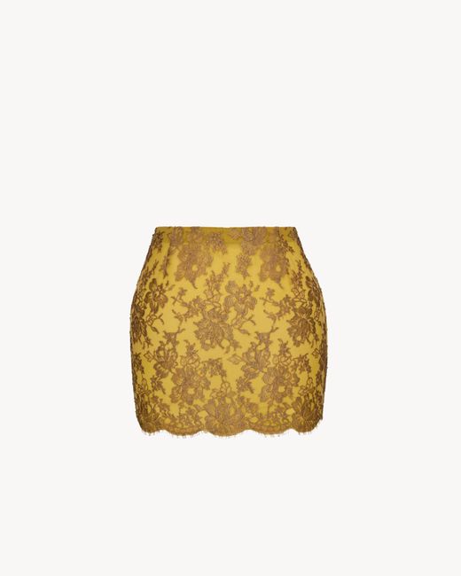 Saint Laurent Yellow Lace Mini Skirt