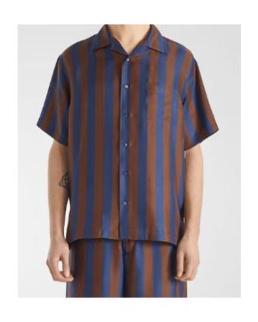 Fendi Blue Striped Collared Short-Sleeve Shirt for men