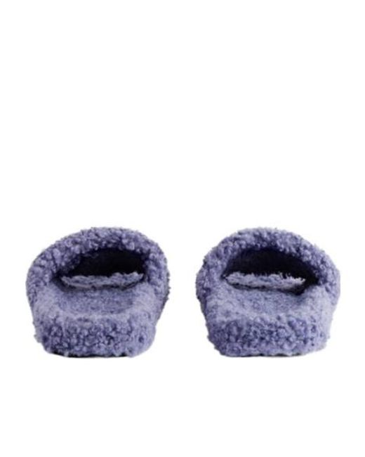 Balenciaga Purple Furry Logo Embroidered Sandals