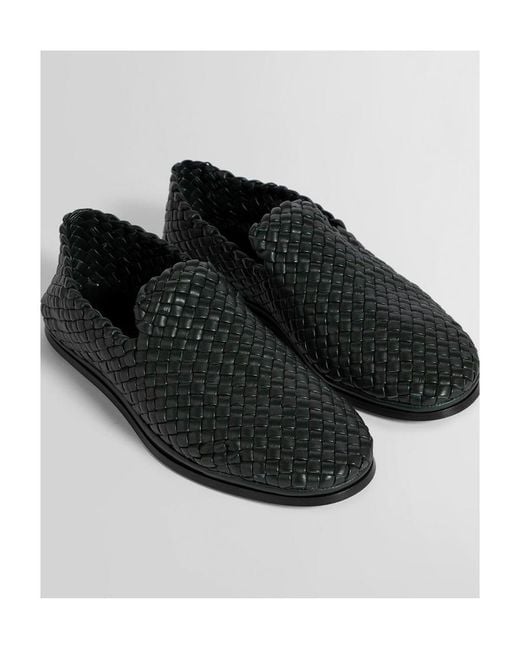 Bottega Veneta Black Intrecciato Motif Slip-On Shoes for men