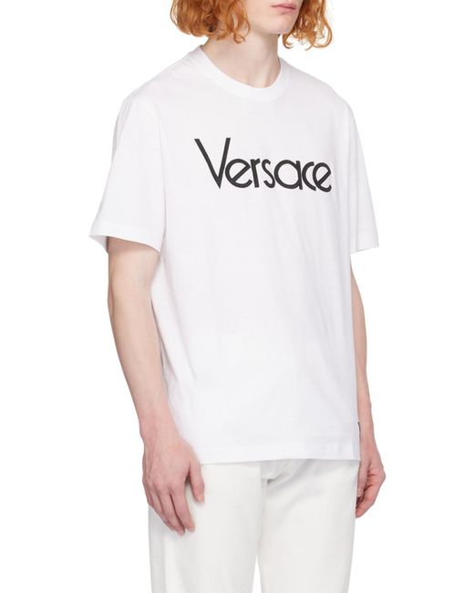 Versace White Logo Embroidered Crewneck T-Shirt for men