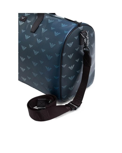 Emporio Armani Blue Monogram Logo Duffle Bag for men