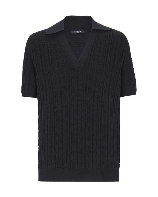 Balmain Black Monogram Knit Polo