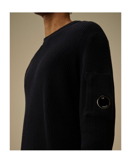 C P Company Black Lens Sleeve Knitted Sweater for men
