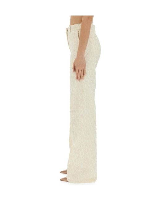 Valentino Natural All-Over Logo Patterned Straight Leg Pants