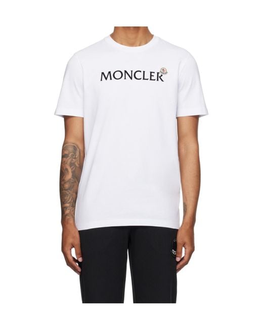 Moncler White Flocked Logo T-Shirt for men