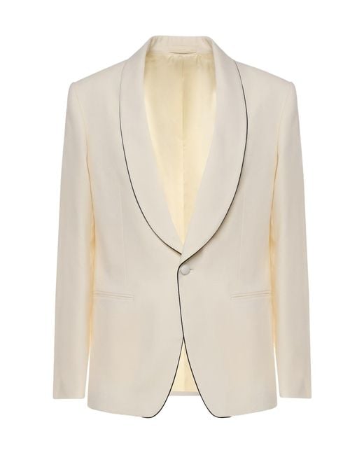 Lardini White Contrast Trim Single-Breasted Blazer for men