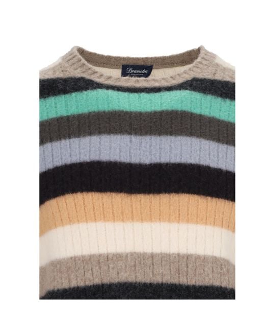 Drumohr Green Striped Ribbed Knit Pullover for men