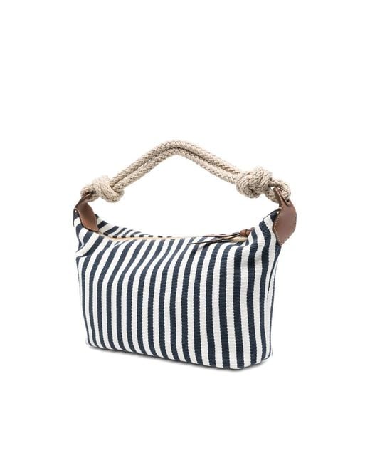 Miu Miu White Striped Rope-Handle Tote Bag