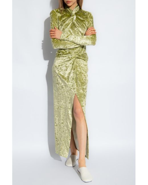 Nanushka Green Iride Twist-Front Crushed Velvet Top
