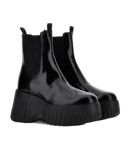 Hogan Black Platform Slip-On Loafers