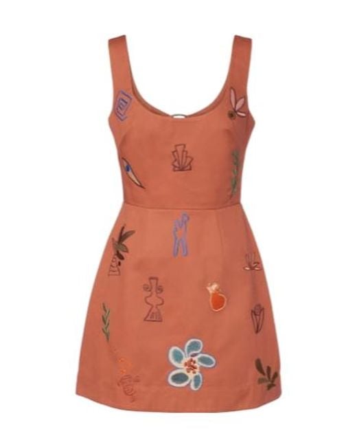 ALÉMAIS Orange Dusty Embroidered Cotton Minidress
