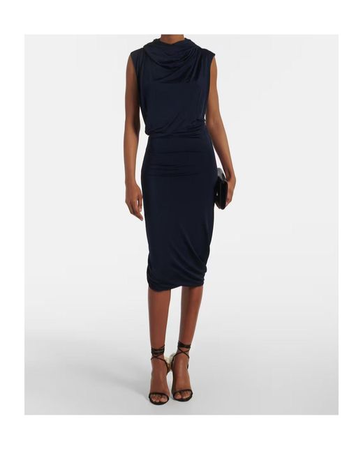 Magda Butrym Blue Hooded Jersey Midi Dress