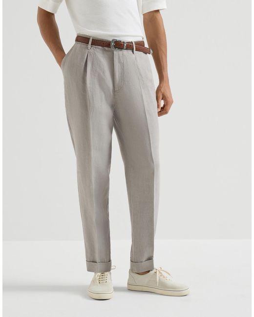 Brunello Cucinelli Gray Garment-Dyed Trousers for men