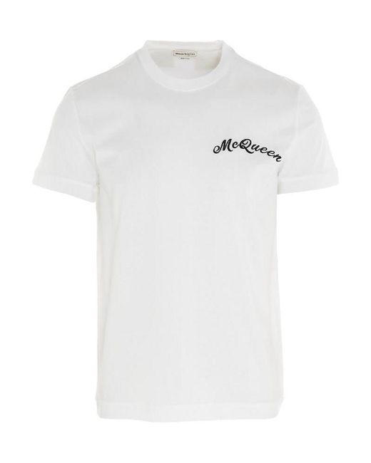 McQueen White Logo Embroidered T-Shirt for men