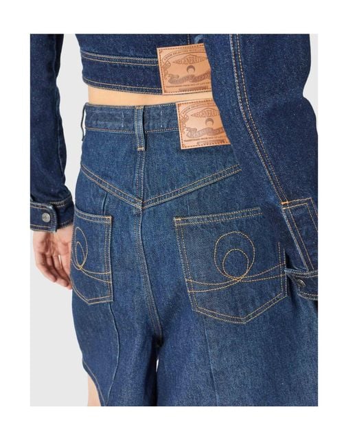 MARINE SERRE Blue Logo Patch Panelled Denim Shorts