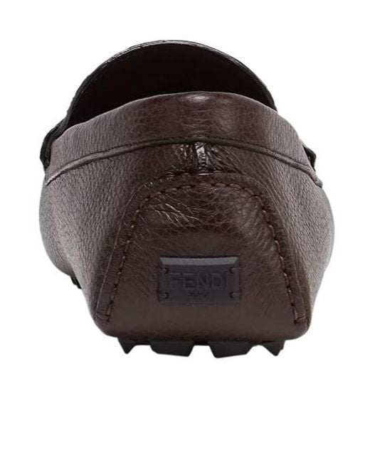 Fendi Brown Logo Detailed Slip-On Loafers for men