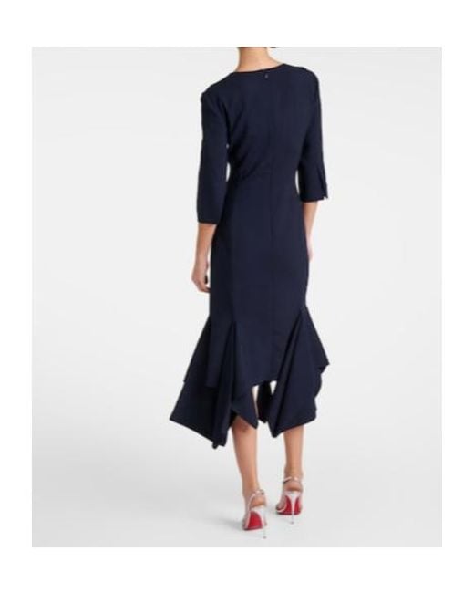 Oscar de la Renta Blue Pleated Wool-Blend Midi Dress