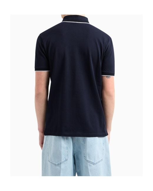 Emporio Armani Blue Logo Embroidered Polo Shirt for men
