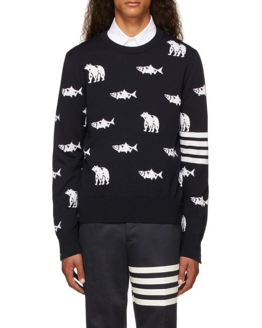Thom Browne Black Fish Bear Jumper for men