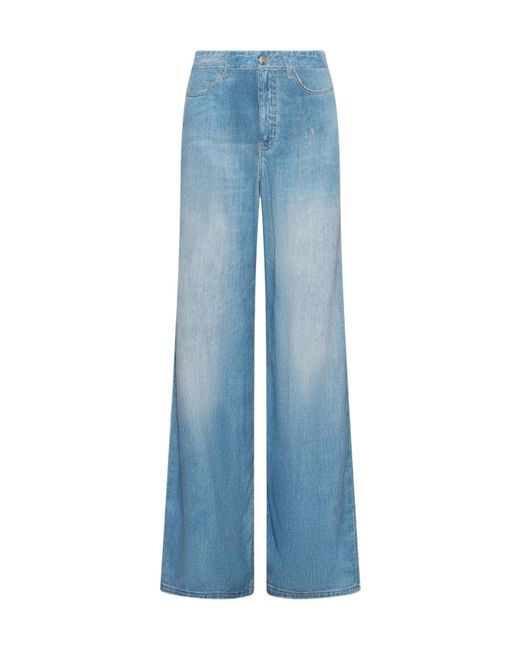 Marella Blue Flowing Viscose-Blend 5-Pocket Trousers