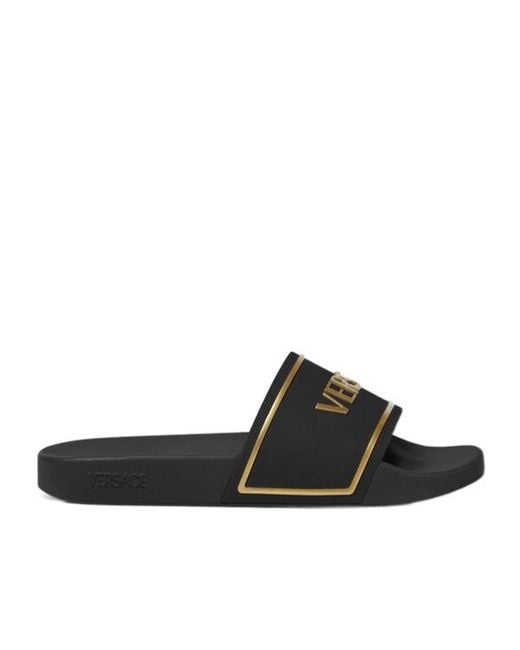 Versace Black Logo-Embossed Open-Toe Slides for men