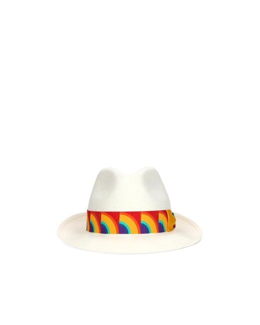 Borsalino White Woven Grosgrain-Trim Hat for men
