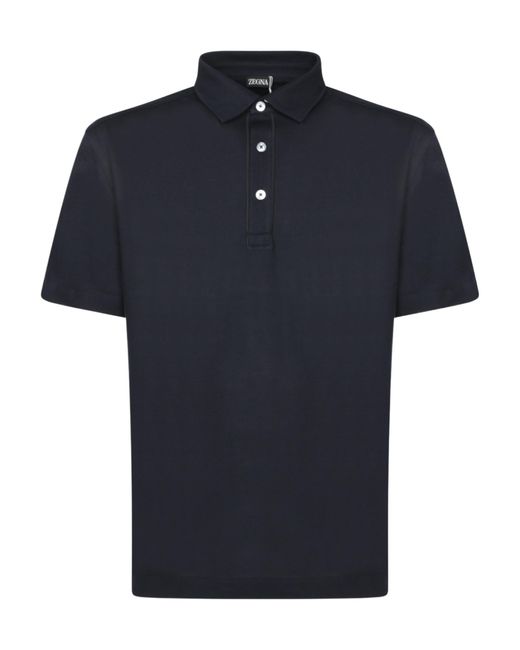 Zegna Blue Short Sleeved Half-Button Polo Shirt for men