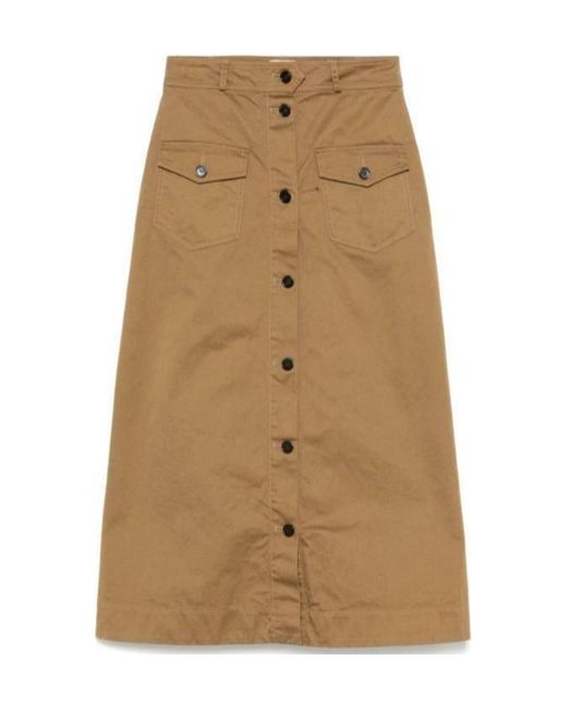 Saint Laurent Natural Twill Midi Skirt