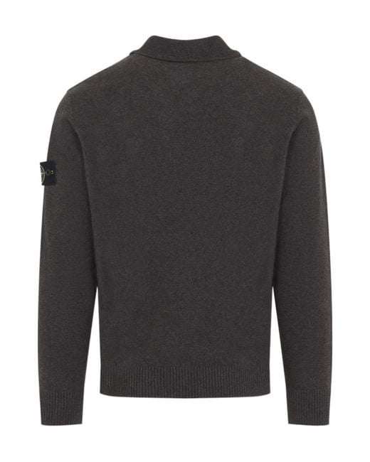 Stone Island Gray Long-Sleeve Polo-Collar Sweater for men