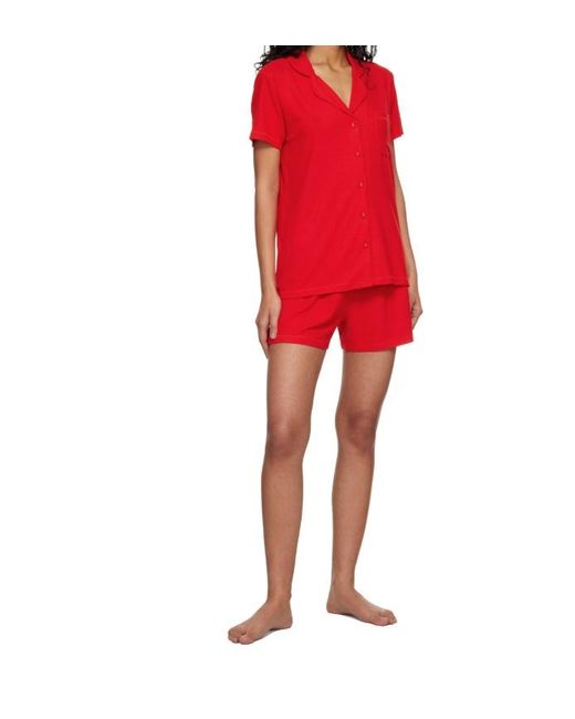 Skims Red Elastic Ribbed Knitted Pajama Set