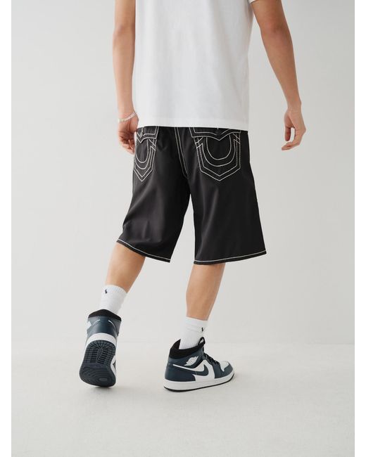 True Religion Black Wide-Leg Beach Shorts for men