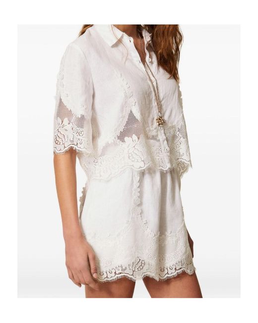 Twinset White Embroidered Scalloped Hem Shorts