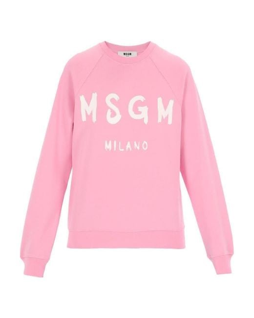 MSGM Pink Logo Printed Crewneck Sweatshirt