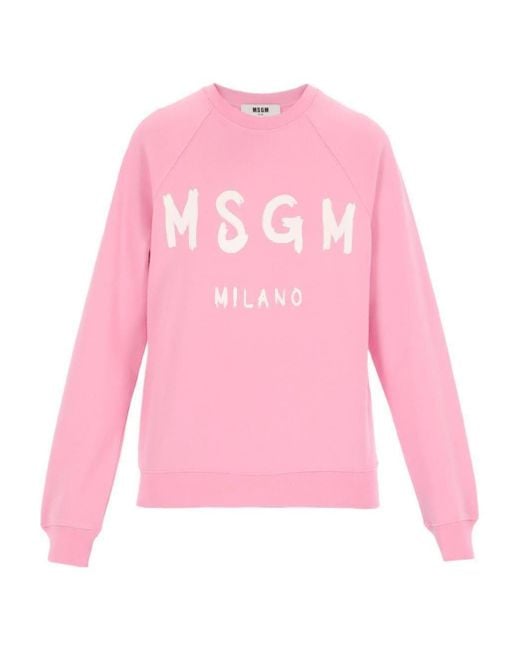 MSGM Pink Logo Printed Crewneck Sweatshirt