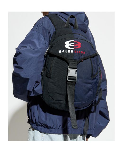 Balenciaga Blue Logo Embroidered Buckled Backpack for men