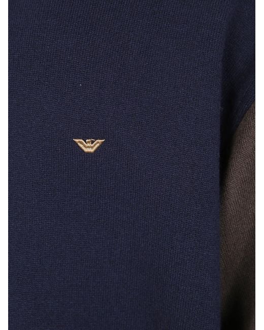 Emporio Armani Blue Logo Embroidered Two-Toned Hoodie for men