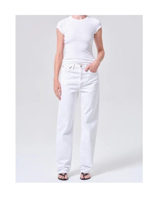 Agolde White Mid-Rise Straight-Leg Jeans