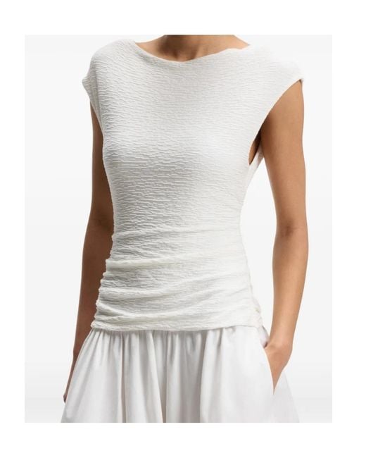 Boss White Ruched-Detail Midi Dress
