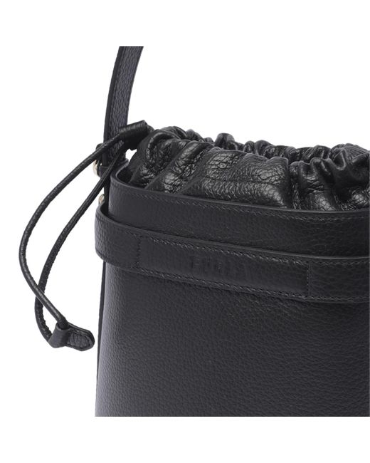 Furla Black Giove Drawstring Mini Bucket Bag